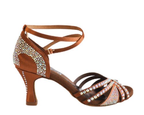 Lidmag 743/L3 Tanzschuhe in RASO TAN STRASS: Strass und überkreuzte Knöchelriemen, mittelhoher Absatz.
